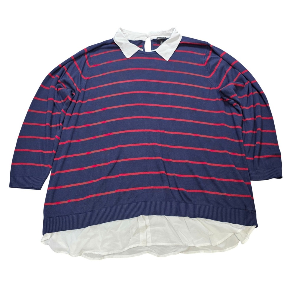 Torrid Layered Collared Sweater Women's Size 5 5X Navy Blue Red Striped Rayon